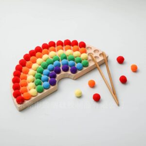 Wood Rainbow With colored Pompoms
