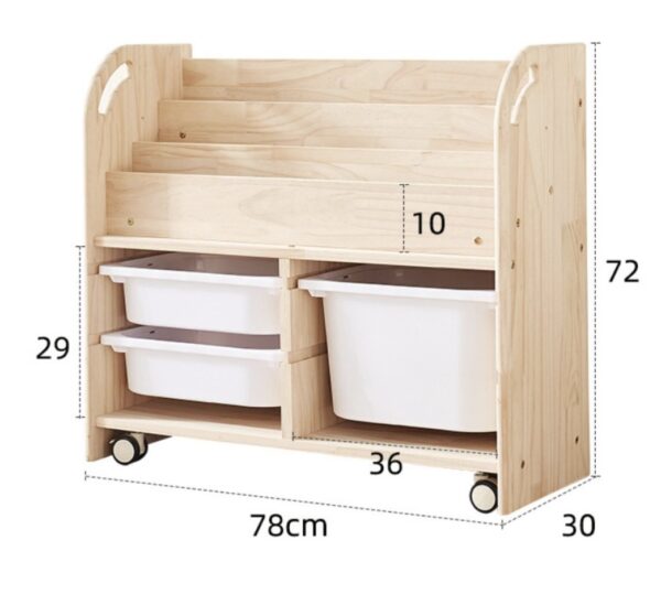 Mobile Wooden Bookshelf with Storage Bins