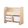 Mobile Wooden Bookshelf with Storage Bins