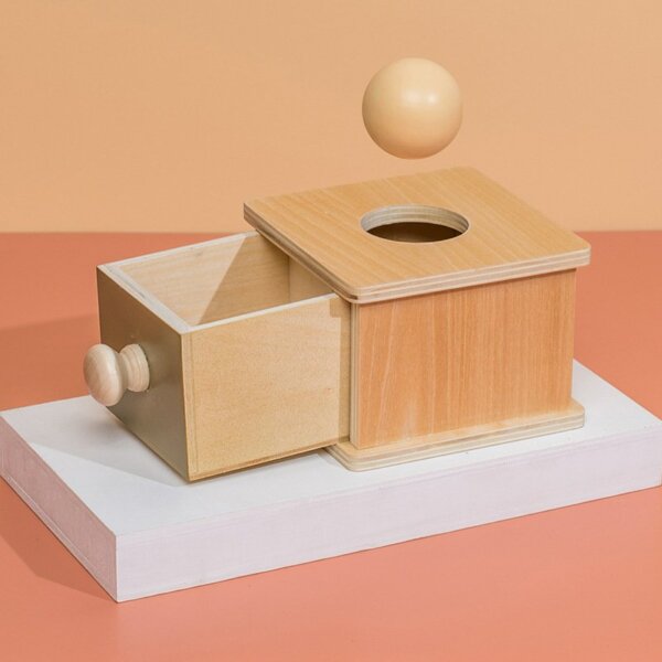 Object permanence box with drawer