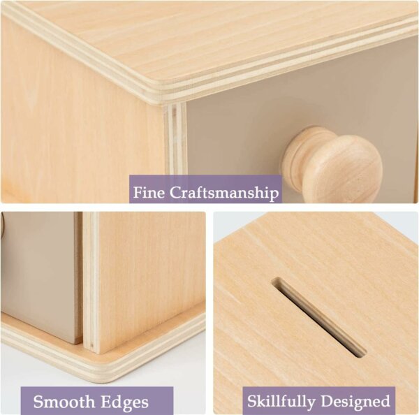 Object permanence box with drawer (coins)